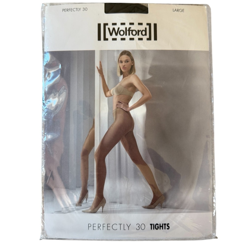 Wolford Perfectly 30 Tights Nearly Black Large New Sealed Semi-Sheer Hosiery